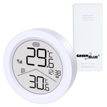 GreenBlue wireless weather station, IN / OUT temperature, clock, °C / °F selectable, range up to 60 m, GB162