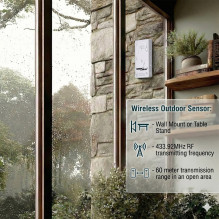 GreenBlue wireless weather station, temperature + humidity IN / OUT, clock + alarm + date, °C / °F selectable, range up 