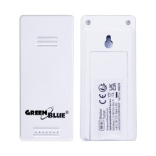 GreenBlue wireless weather station, temperature + humidity IN / OUT, clock + alarm + date, °C / °F selectable, range up 