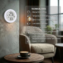 GreenBlue wireless weather station, IN / OUT temperature, clock, °C / °F selectable, range up to 60 m, GB162