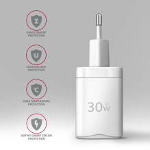 MOBILIOJO ĮKROVIKLIS SIENINIS USB 30W / 2 PRIEVADŲ BALTAS ACU-PQ30W AXAGON