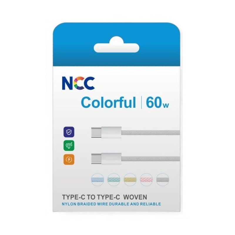 USB kabelis NCC "USB-C to USB-C" (60W) 1m baltas