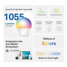 Išmanioji lemputė, TP-LINK, energijos sąnaudos 8,6 vatai, šviesos srautas 1055 liumenų, 6500 K, 240 V, spindulio kampas Išmanioji lemputė, TP-LINK, energijos sąnaudos 8,6 vatai, šviesos srautas 1055 liumenų, 6500 K, 240 V, spindulio kampas