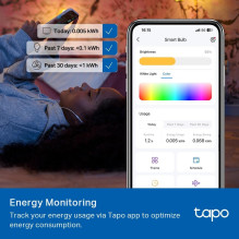 Išmanioji lemputė, TP-LINK, energijos sąnaudos 8,6 vatai, šviesos srautas 1055 liumenų, 6500 K, 240 V, spindulio kampas Išmanioji lemputė, TP-LINK, energijos sąnaudos 8,6 vatai, šviesos srautas 1055 liumenų, 6500 K, 240 V, spindulio kampas