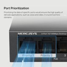 Switch, MERCUSYS, Desktop / pedestal, 6x10Base-T / 100Base-TX, PoE+ ports 4, MS106LP