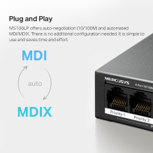 Switch, MERCUSYS, Desktop / pedestal, 6x10Base-T / 100Base-TX, PoE+ ports 4, MS106LP