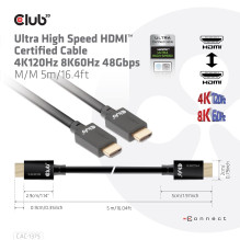 CABLE HDMI TO HDMI 5M / M / M CAC-1375 CLUB3D