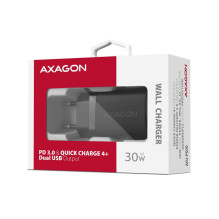 MOBILIOS ĮKROVIKLIO SIENINIS USB 30W / 2 PRIEVADŲ JUODAS ACU-PQ30 AXAGON
