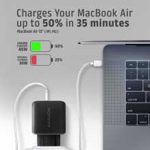 MOBILIOJO ĮKROVIKLIS SIENINIS USB 45W / GAN 2 PRIEVADŲ ACU-PQ45 AXAGON