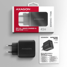 MOBILIOJO ĮKROVIKLIS SIENINIS USB 45W / GAN 2 PRIEVADŲ ACU-PQ45 AXAGON