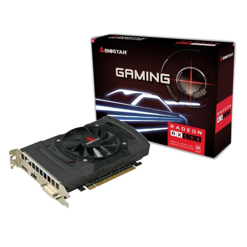 Graphics Card, BIOSTAR, AMD Radeon RX 550, 4 GB, GDDR5, 128 bit, PCIE 3.0 16x, GPU 1100 MHz, Single Slot Fansink, 1xDVI-