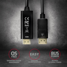 CABLE DP TO HDMI 1.8M / RVD-HI14C2 AXAGON