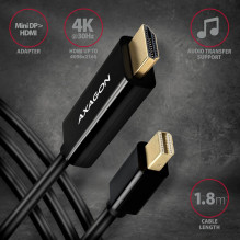 CABLE MINI DP TO HDMI 1.8M / RVDM-HI14C2 AXAGON