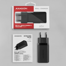MOBILIOJO ĮKROVIKLIS SIENINIS USB 65W / GAN 3 PRIEVADŲ ACU-DPQ65 AXAGON