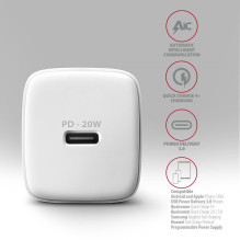 MOBILE CHARGER WALL USB-C 20W / 1PORT WHITE ACU-PD20W AXAGON