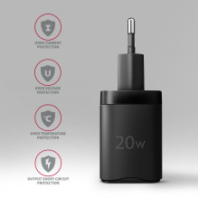 MOBILE CHARGER WALL USB-C 20W / 1PORT BLACK ACU-PD20 AXAGON