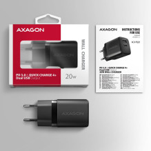 MOBILE CHARGER WALL USB 20W / 2PORT BLACK ACU-PQ20 AXAGON