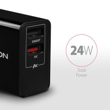 MOBILIOJO ĮKROVIKLIS SIENINIS USB 24W / 2 PRIEVADŲ ACU-QS24 AXAGON MOBILIOJO ĮKROVIKLIS SIENINIS USB 24W / 2 PRIEVADŲ ACU-QS24 AXAGON