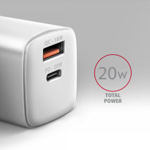 MOBILIOS ĮKROVIKLIO SIENINIS USB 20W / 2 PRIEVADŲ BALTASIS ACU-PQ20W AXAGON