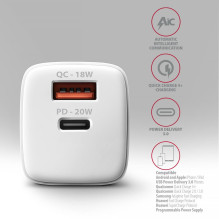 MOBILE CHARGER WALL USB 20W / 2PORT WHITE ACU-PQ20W AXAGON