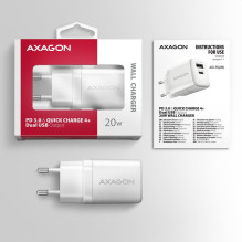 MOBILE CHARGER WALL USB 20W / 2PORT WHITE ACU-PQ20W AXAGON