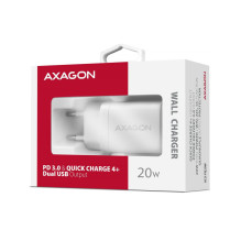 MOBILIOS ĮKROVIKLIO SIENINIS USB 20W / 2 PRIEVADŲ BALTASIS ACU-PQ20W AXAGON