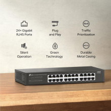 Komutatorius, TP-LINK, Komutatoriaus tipas: nevaldomas, 24xRJ-45 prievadai, RJ-45 prievadų tipas: gigabito eternetas (10