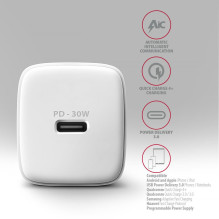MOBILIOJO ĮKROVIMO SIENĖ USB-C 30W / 1PORT WHITE ACU-PD30W AXAGON