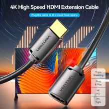 CABLE HDMI MALE / FEMALE 4K / 0.5M BLACK AHCBD VENTION