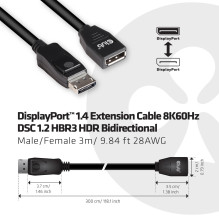 CABLE DP TO DP 3M / M / F CAC-1023 CLUB3D CABLE DP TO DP 3M / M / F CAC-1023 CLUB3D