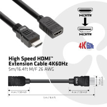 CABLE HDMI TO HDMI 5M / M / F CAC-1325 CLUB3D CABLE HDMI TO HDMI 5M / M / F CAC-1325 CLUB3D