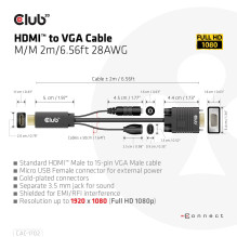 CABLE HDMI TO VGA 2M / M / M CAC-1712 CLUB3D CABLE HDMI TO VGA 2M / M / M CAC-1712 CLUB3D