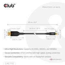 CABLE MINI DP TO DP 1M / M / M CAC-1116 CLUB3D CABLE MINI DP TO DP 1M / M / M CAC-1116 CLUB3D