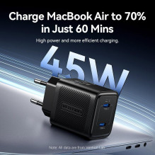 MOBILE CHARGER WALL 45W USB-C / 2P BLACK FEFB0-EU VENTION