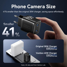 MOBILE CHARGER WALL 45W USB-C / 2P BLACK FEFB0-EU VENTION