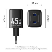 MOBILE CHARGER WALL 45W USB-C / 2P BLACK FEFB0-EU VENTION