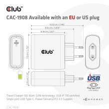 MOBILUSIS KELIONINIS ĮKROVIKLIS USB-C / 100W CAC-1908EU CLUB3D