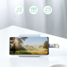 Ugreen US270 USB-C (kištukas) / USB-A 3.0 (lizdas) adapteris su dirželiu, pilkas