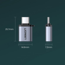 Ugreen US270 USB-C (kištukas) / USB-A 3.0 (lizdas) adapteris su dirželiu, pilkas