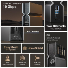 Wireless Router, TP-LINK, Wireless Router, 19000 Mbps, Mesh, Wi-Fi 7, USB 3.0, 4x2.5GbE, 2x10GbE, LAN \ WAN ports 2, Num
