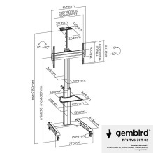 TELEVIZORIAUS ACC GRINDŲ STOVAS 37-70' / TVS-70T-02 GEMBIRD