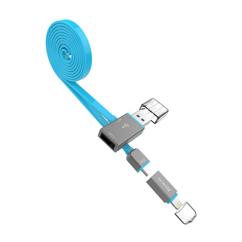 „Hoco UPL03 Share Line“ laidas, „Apple“ ir „micro USB“, mėlynas