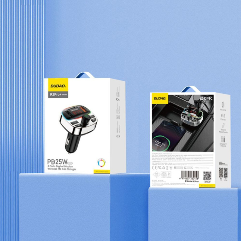 Dudao Dudao R2PRO+ Transmitter with PD25W Bluetooth 5.3 RGB Charging Ports - Black and Silver