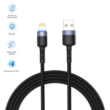 Tellur Data cable USB to Lightning LED, Nylon Braided, 1.2m black Tellur Data cable USB to Lightning LED, Nylon Braided, 1.2m black