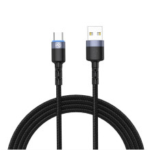 „Tellur“ duomenų kabelis USB su C tipo LED nailoniniu pintu 1,2 m juodu