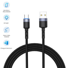 Tellur Data Cable USB to Type-C LED Nylon Braided 1.2m Black Tellur Data Cable USB to Type-C LED Nylon Braided 1.2m Black