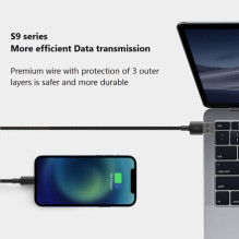 Orsen S9C USB A ir Type C 2.1A 1m juodas