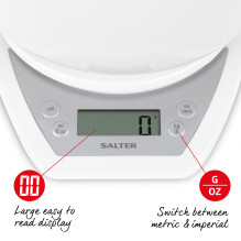 Salter 1024 WHDR14EU16 Digital Kitchen Scale & Dual Pour Bowl - White Salter 1024 WHDR14EU16 Digital Kitchen Scale & Dual Pour Bowl - White