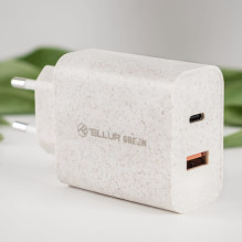 Tellur Green 38W dviejų prievadų įkroviklis Type-C PD20W + USB QC3.0, kreminis