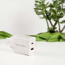 Tellur Green 38W dviejų prievadų įkroviklis Type-C PD20W + USB QC3.0, kreminis